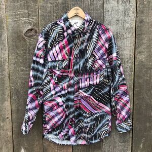 Vintage 80s-90s Roper Western Rodeo Button Up Art Deco Abstract Flashy Large